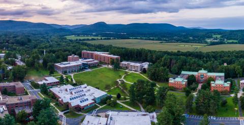 drone shot of campus