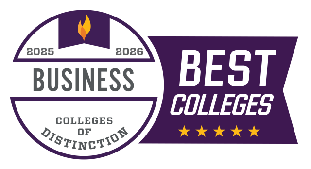 Colleges of Distinction 2025-2026 Best Colleges Business badge.